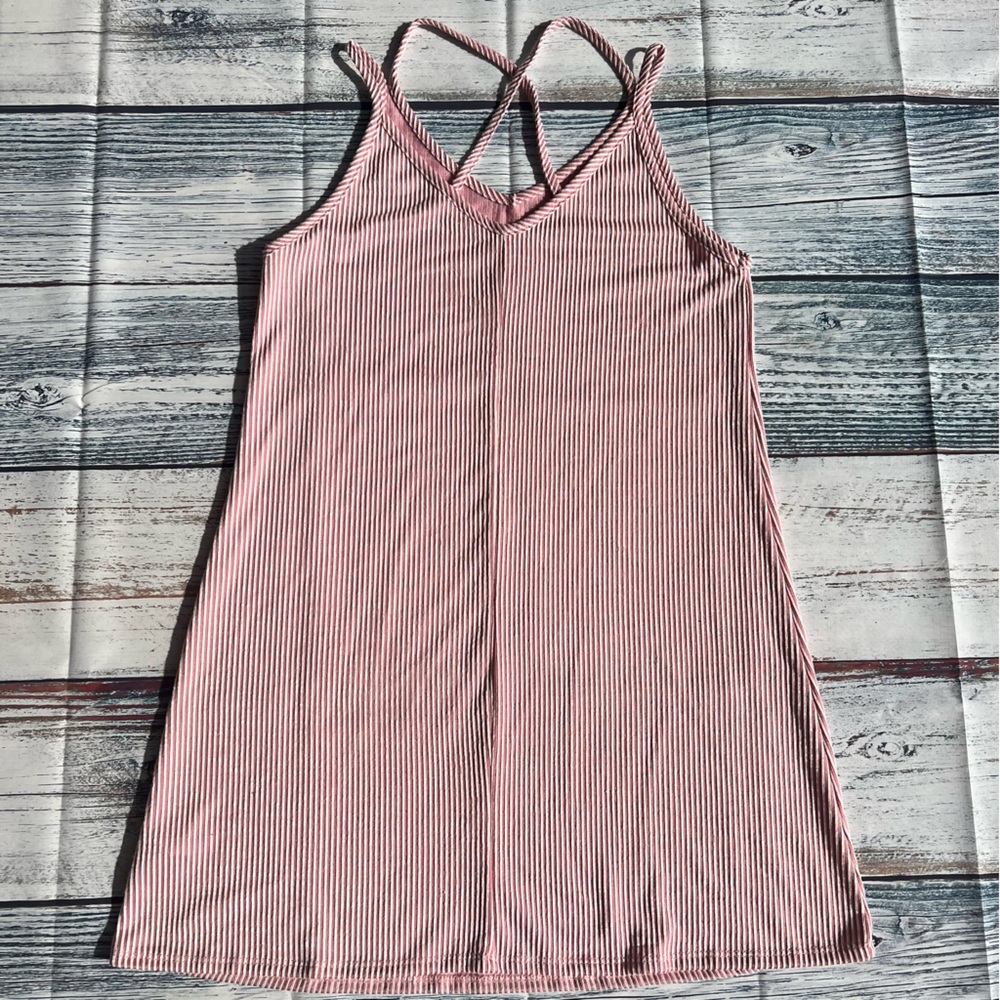 Pink and White Striped Ribbed Strappy Midi Dress EUC - Picture 10 of 14